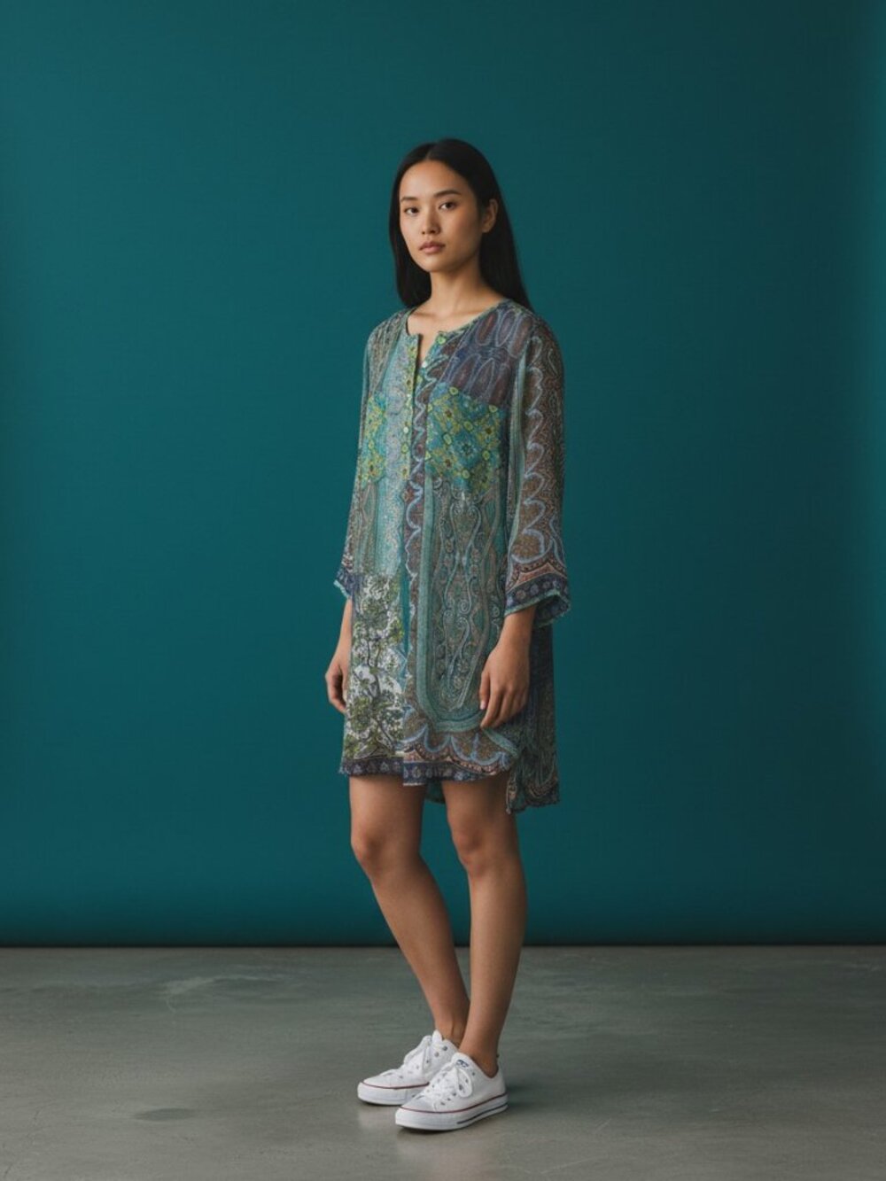 Westport 1962 Paisley Tunic Dress Cover Up XL Sheer High Low Summer Resortware